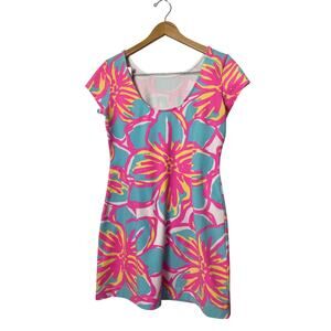 Mahi Gold Women's Dress Size Medium Bright Tropical Casual Short Sleeve Resort